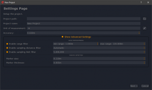 3DF Scarlet Preprocessing filters in the New Project wizard.