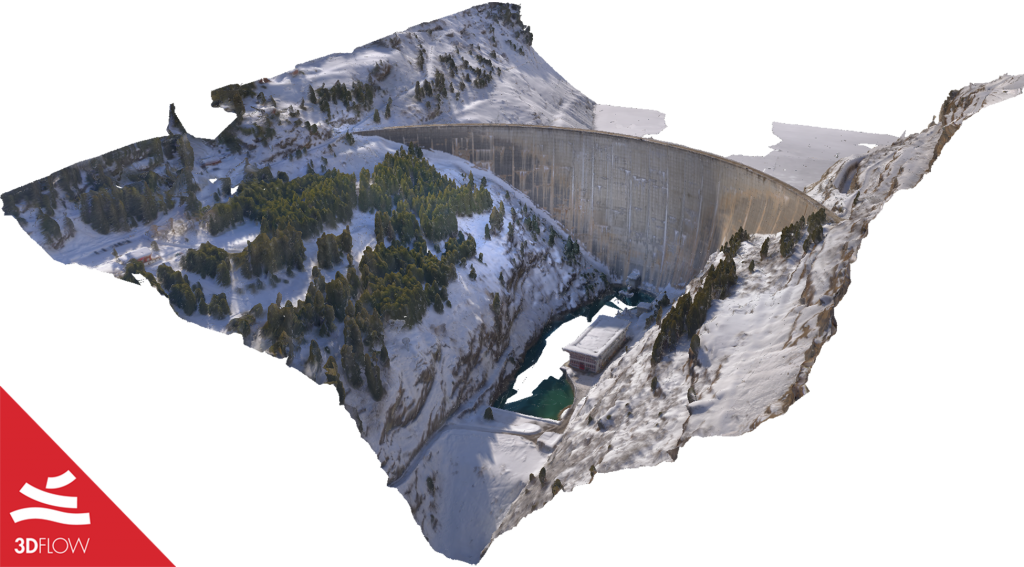 Textured mesh of the Zerveilla Dam, back view.© Chris Blaser