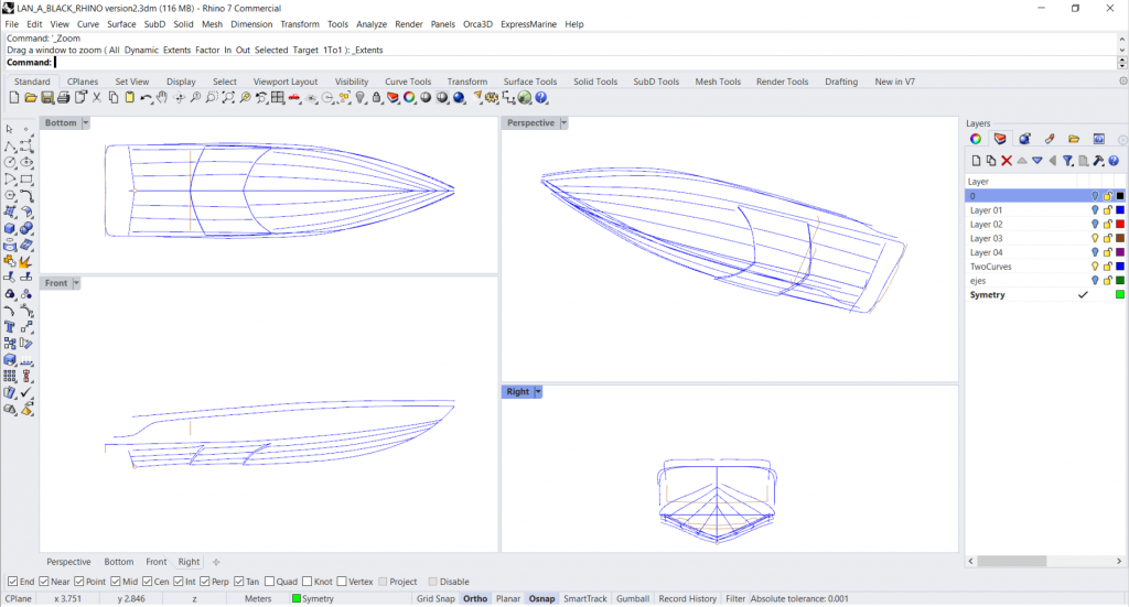 Fig. 3. First step of CAD drawing in Rhinoceros 7. © Edgar Tovar