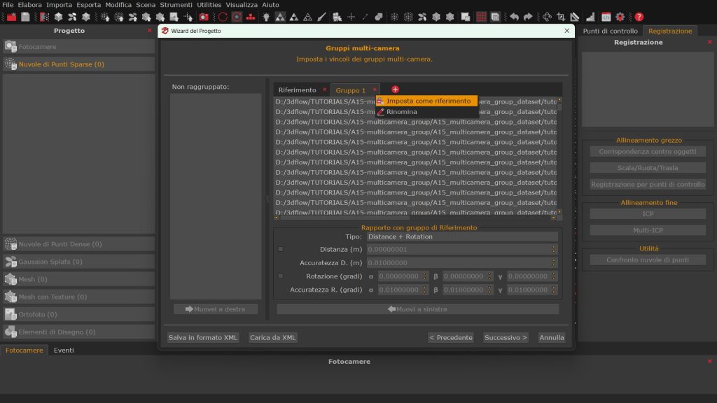 tutorial A15: cambiare gruppo di riferimento camere